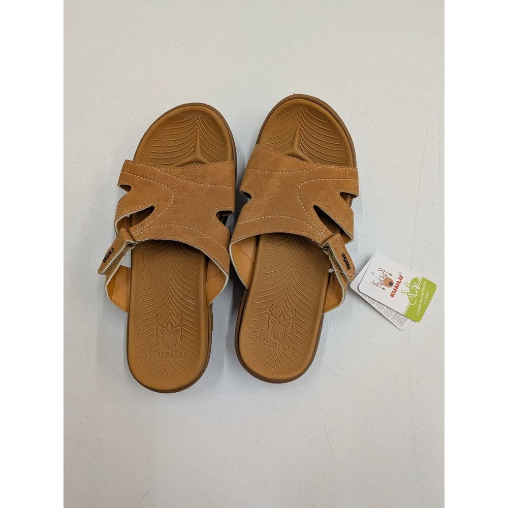 KuaiLu Brown Comfort Slide Sandals Adjustable Casual Slides Size 10